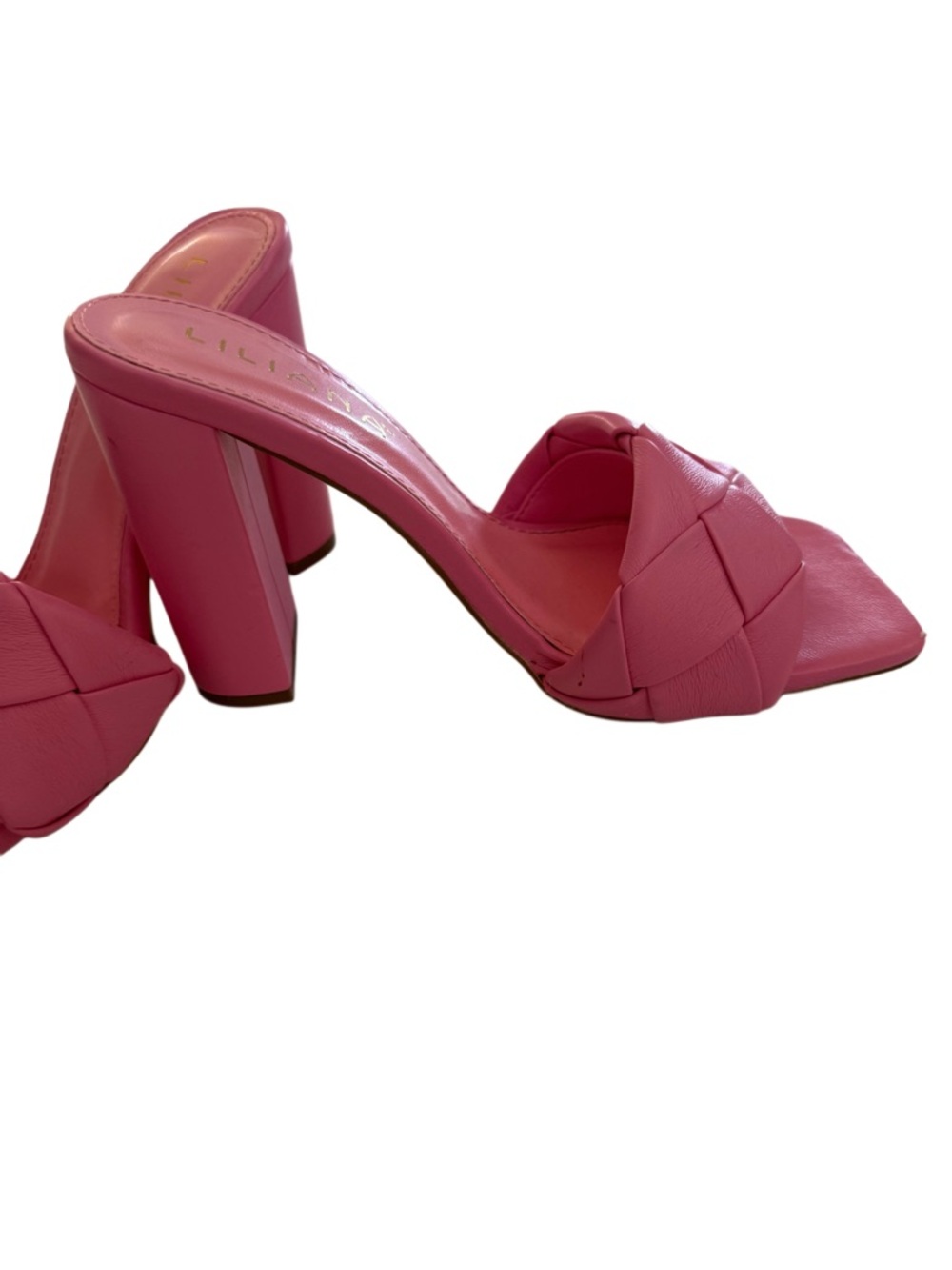 Liliana Pink Braided Square Toe Block Heel Mule Size 6 Beach Vacay Colorful - Picture 4 of 9